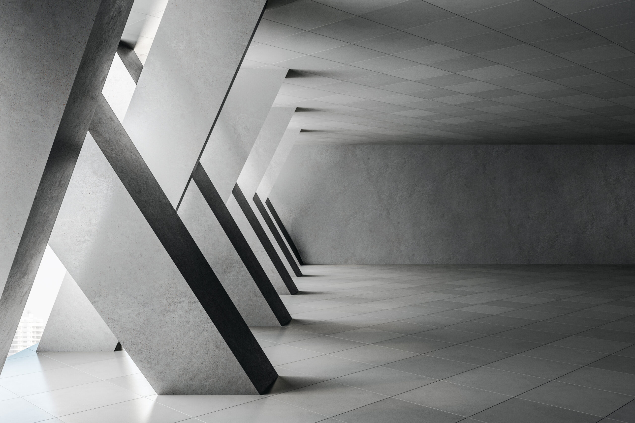 Minimalistic concrete interior with columns